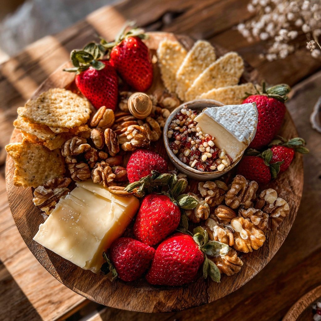 Valentines Charcuterie Board with Cheese and Fruit
