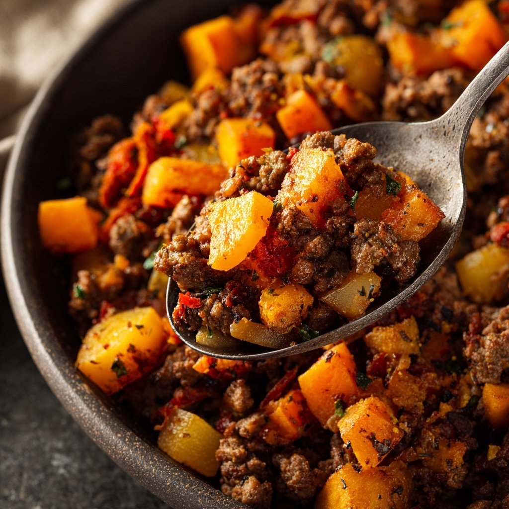 Ground Beef And Sweet Potato Hash