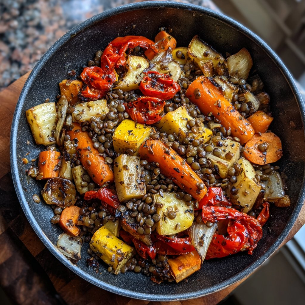 Roasted Veggie Lentil Skillet