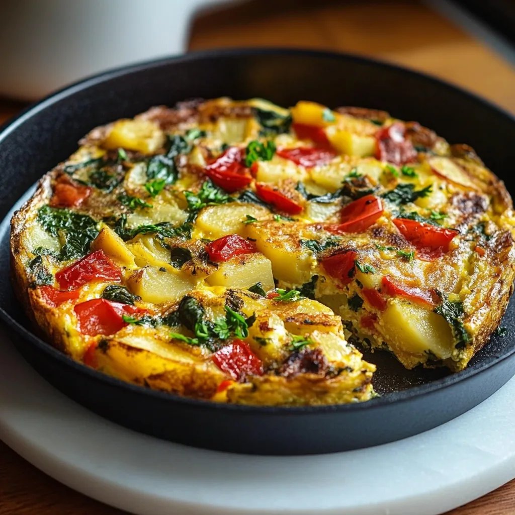Easy Frittata with Potatoes, Red Peppers, and Spinach