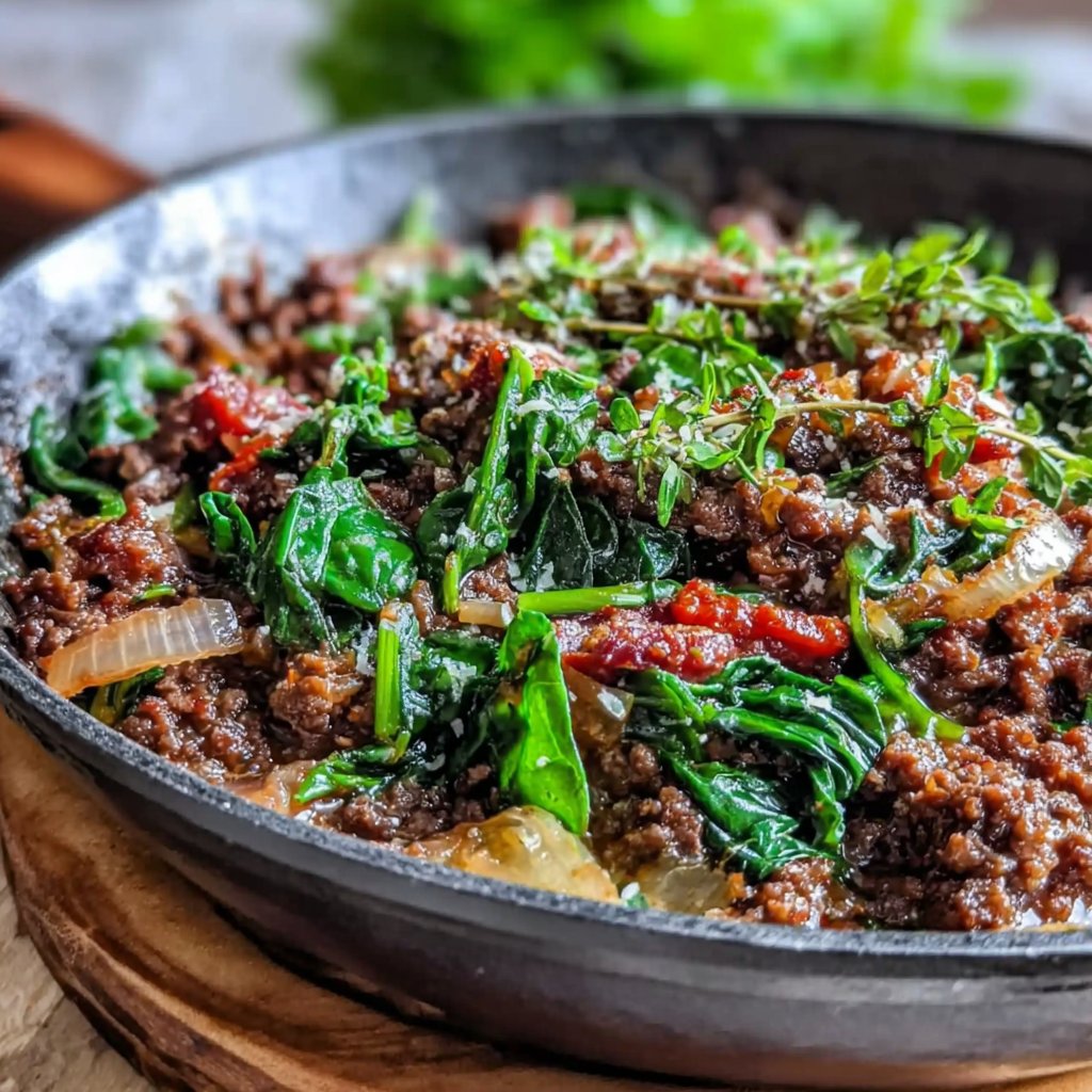 Ground Beef And Spinach Skillet